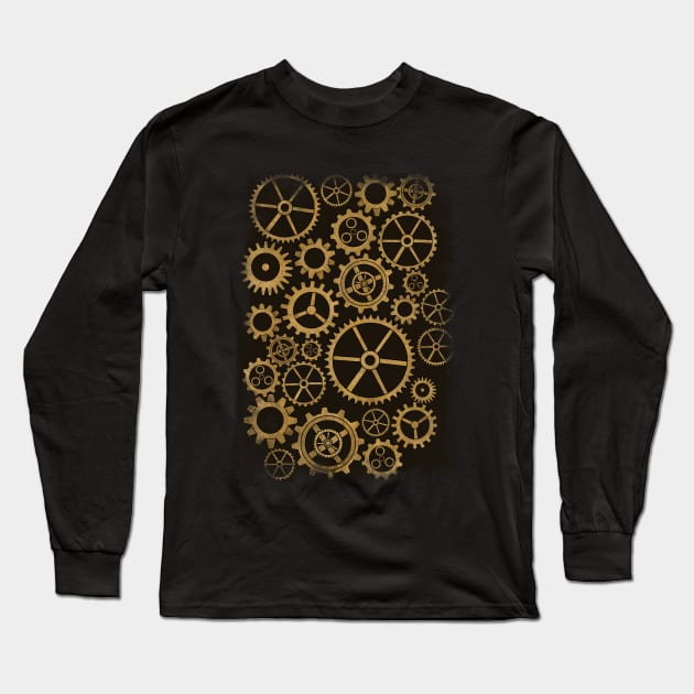 SteamPunk Golden Gears Long Sleeve T-Shirt by ShutterStudios